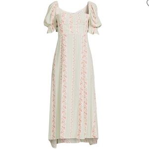 WeWoreWhat Floral Rosewood Green Pink White Floral Coquette Midi Dress Size 4